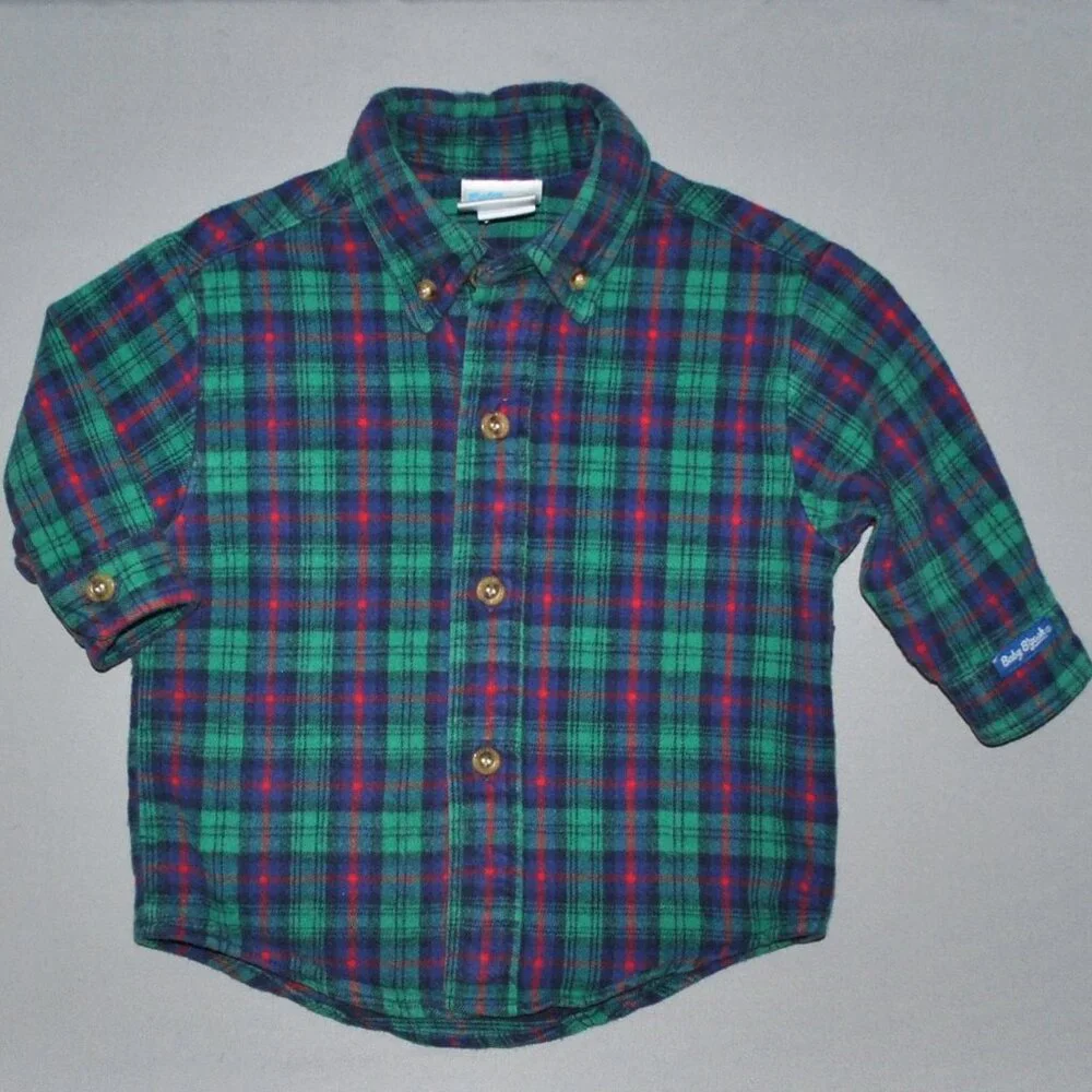 Vintage OshKosh B'gosh Plaid Flannel Button Down Shirt Size 12 Months